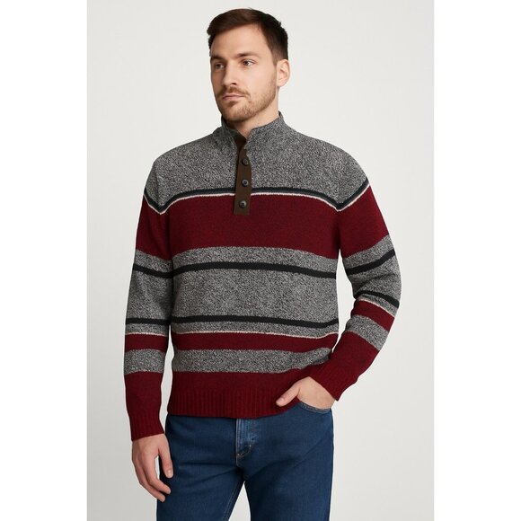 Chaps Ralph Lauren XL Men’s Mock Neck Sweater Burgundy Gray Striped - Picture 1 of 10